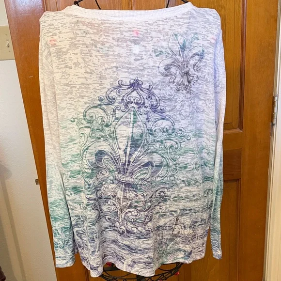 🐲🐲🐲BOGOHO🐲🐲🐲Cato Women's Long Sleeve Top with Purple and Teal Accents-22/24 - Picture 8 of 10